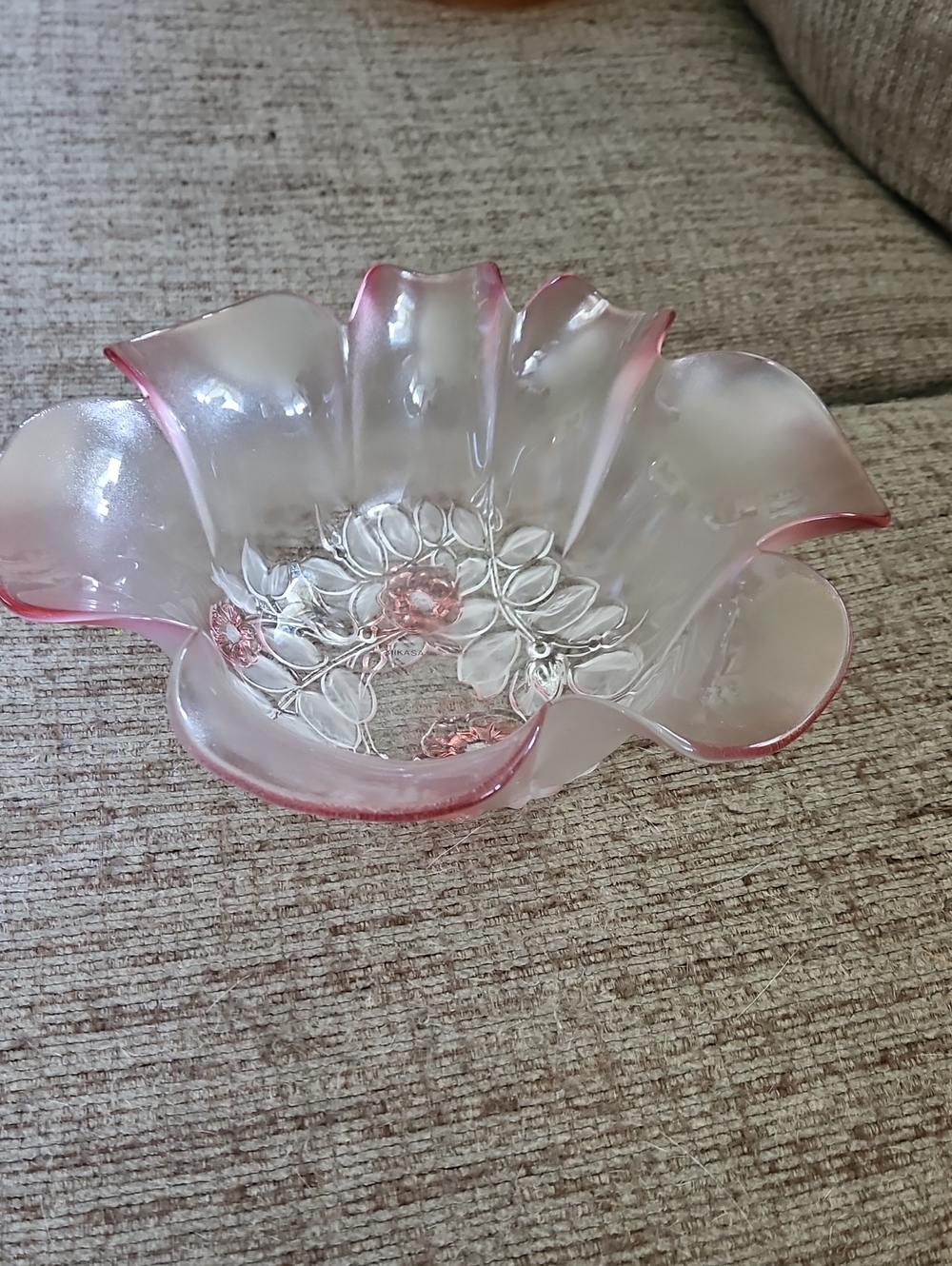 Mikasa Weather Cryst Floral Bowl with Pink Trim